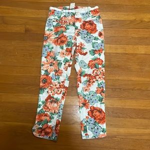 Anthropologie cropped floral pants. Perfect for work, fun bright floral design